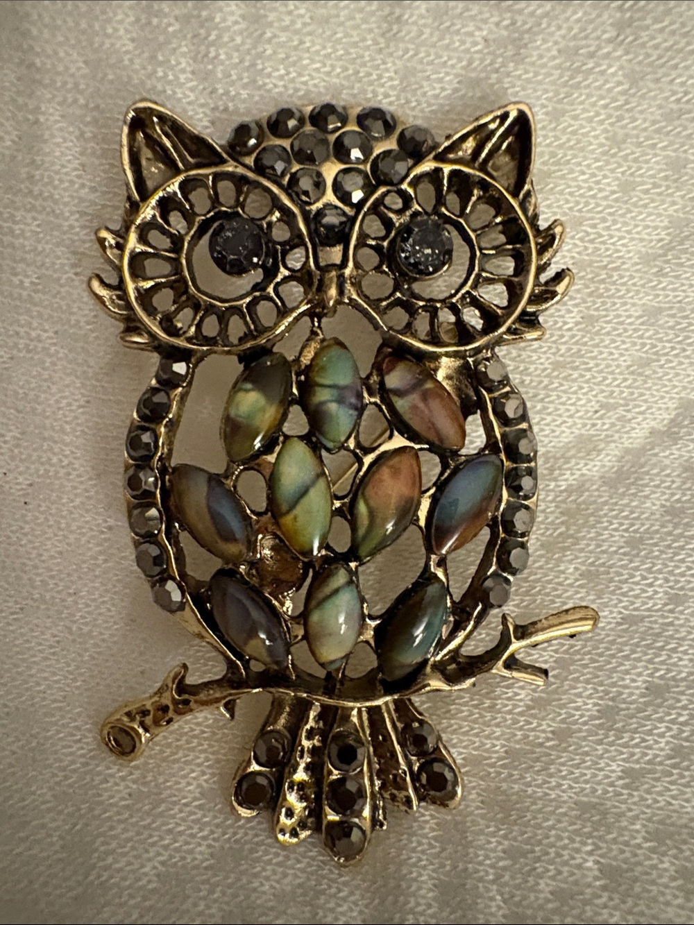 Gold-Tone Multicolor Abalone Owl Brooch - Women Jewelry